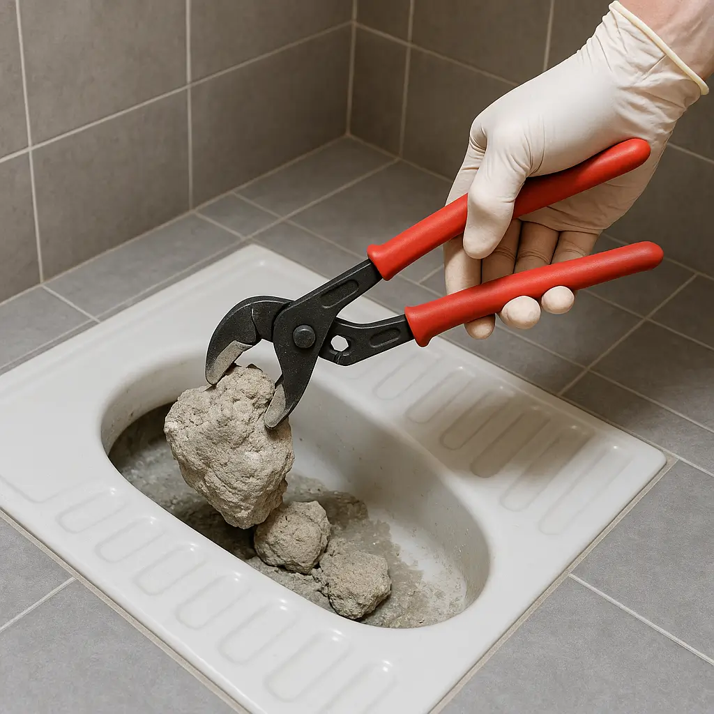 Sertleşmiş beton tıkanıklığı öncesi giderden fiziksel atık temizliği