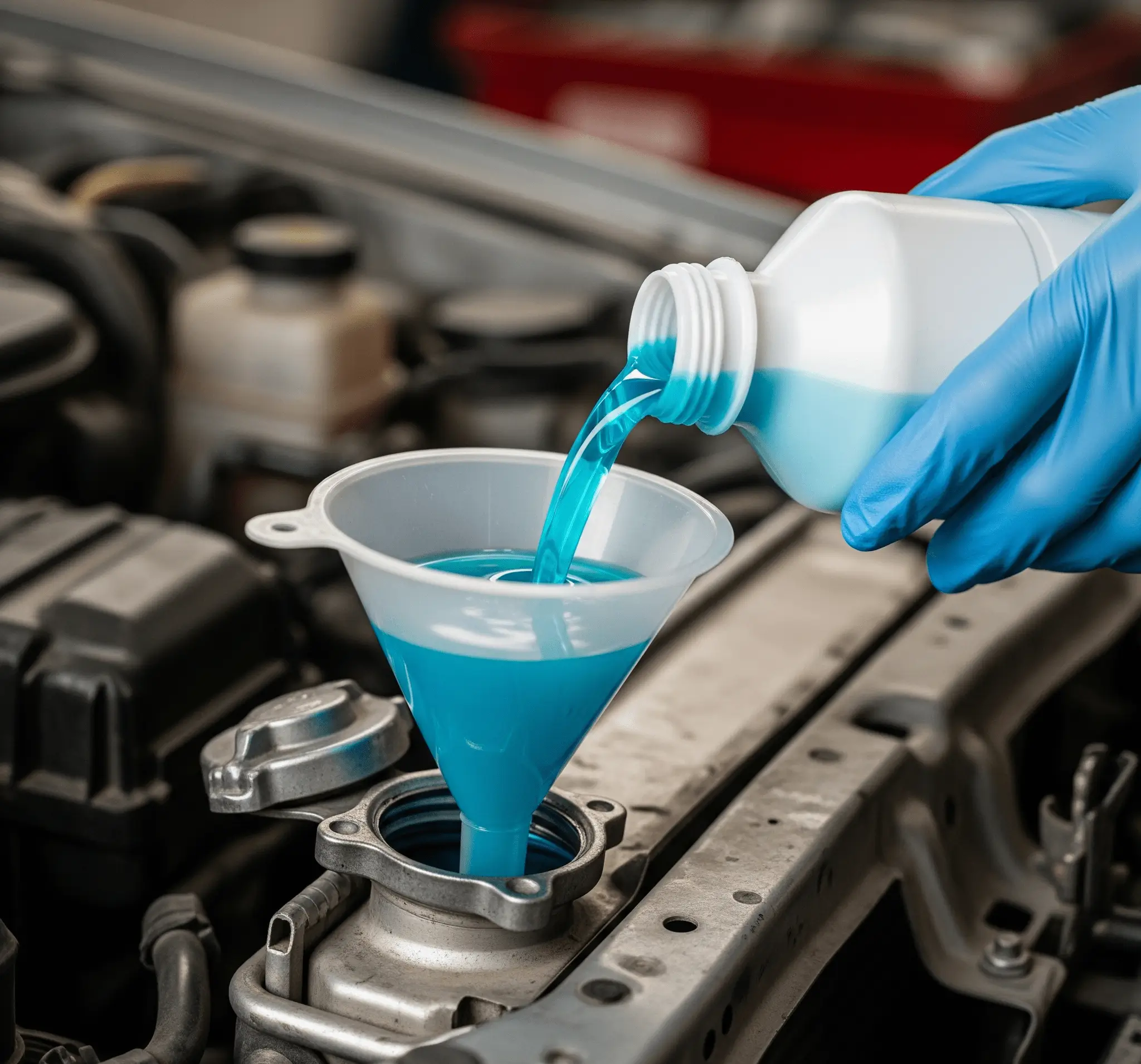 MOTORADC radyatör temizleyici sıvısının radyatöre eklenmesi