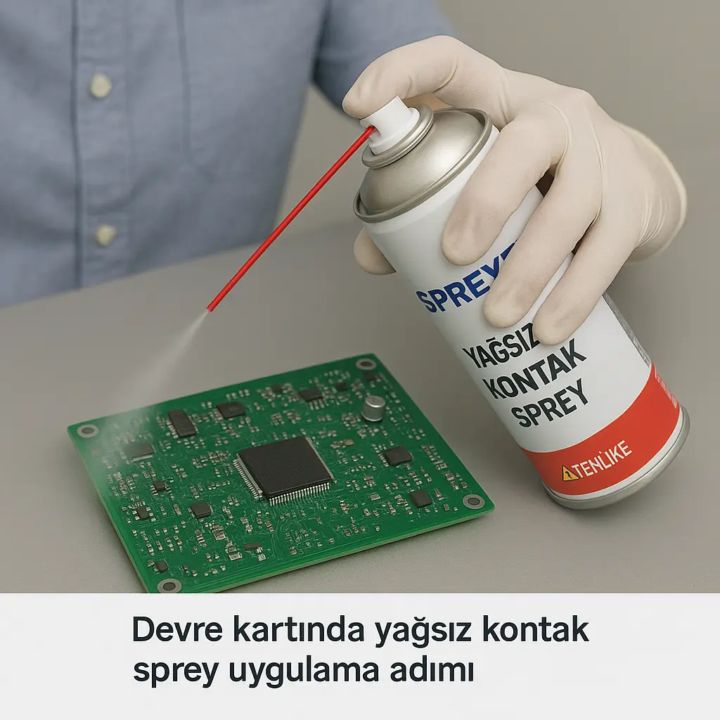 Yağsız kontak spreyin devre kartı ve elektronik bileşenlere uygulanması