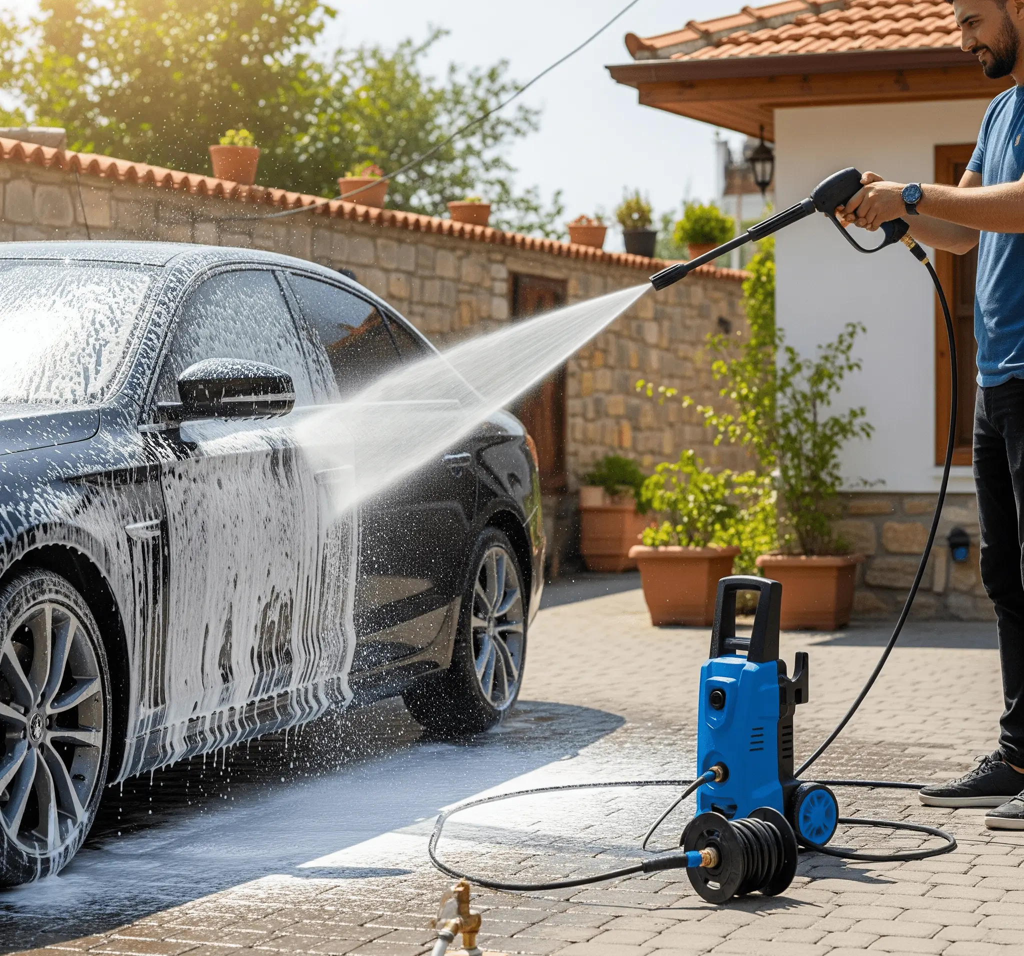 Köpük uygulamasından sonra aracın basınçlı su ile durulanması