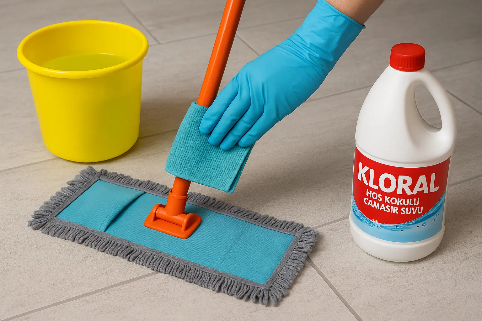 Çamaşır suyu solüsyonu ile yüzey siliniyor