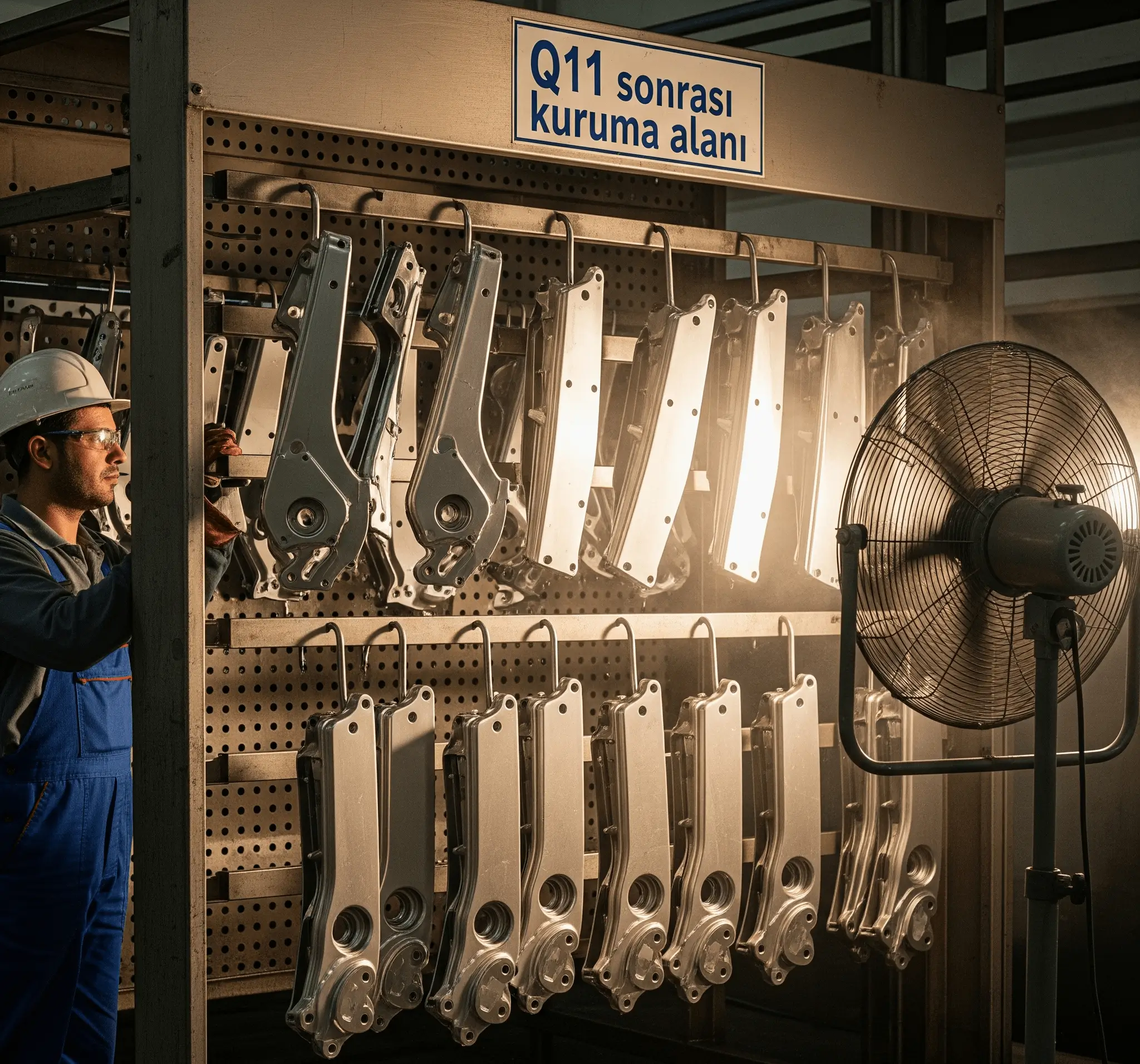 Q11 sonrası haddehane parçasının kuruması Temizlenen parçaların kurutulması