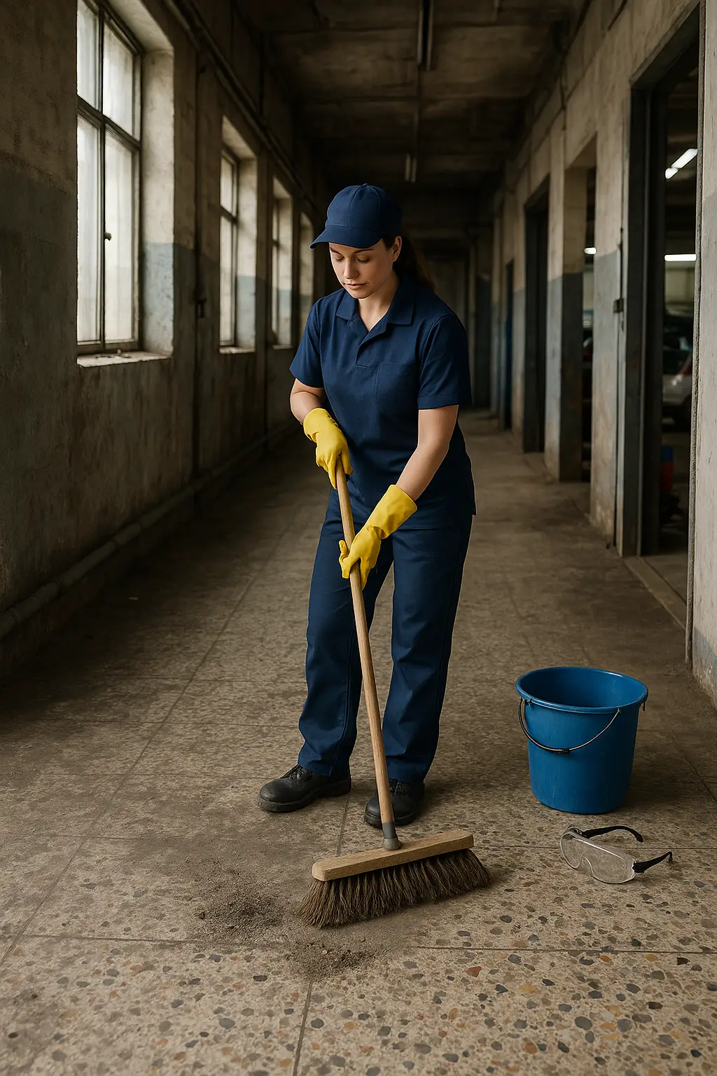 KAROCLEAN ile terrazzo yüzeyde süpürme ve hazırlık