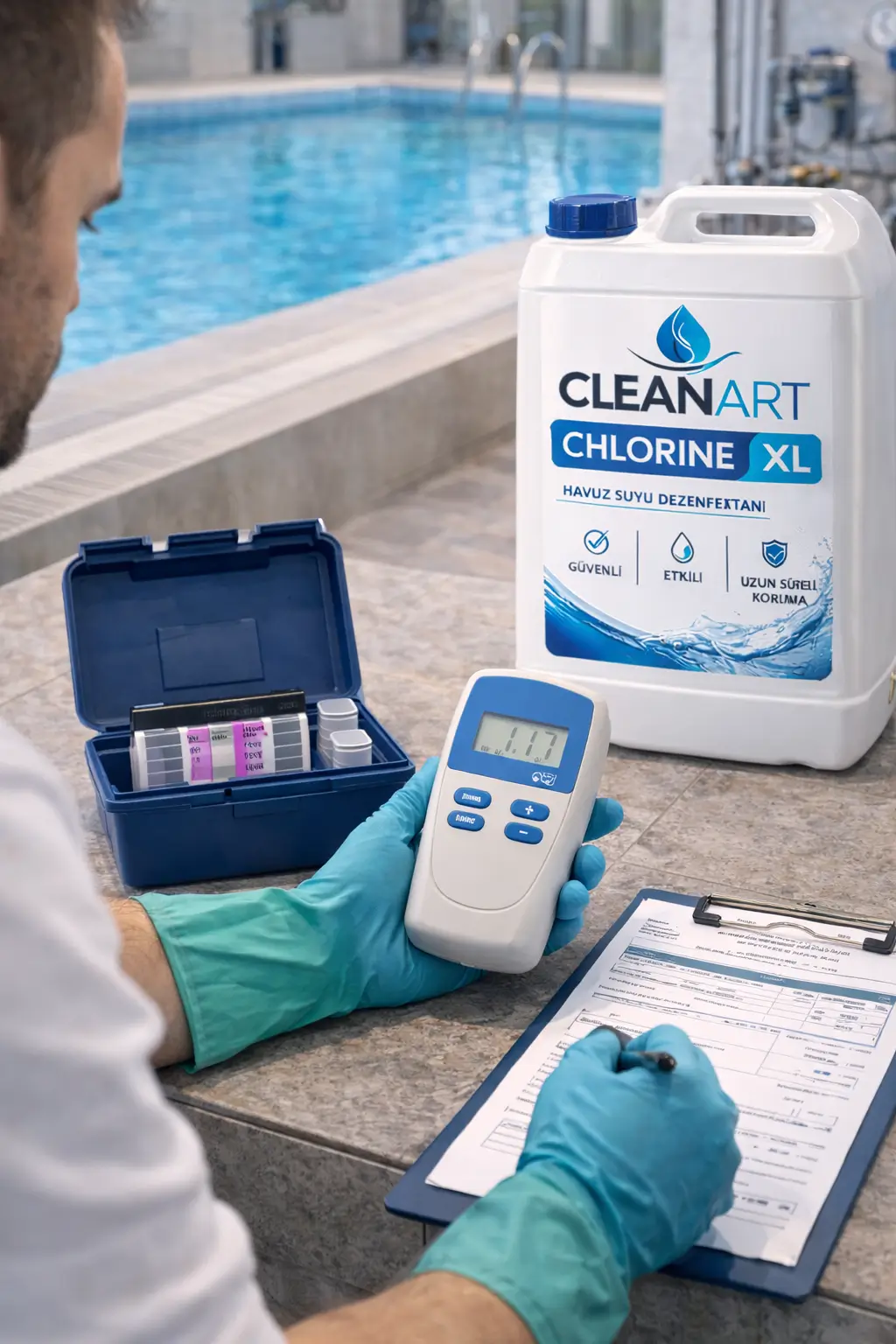 CLEANART CHLORINE XL sonrası havuz serbest klor ölçümü CLEANART CHLORINE XL uygulaması sonrası havuzda serbest klor seviyesinin ölçülmesi