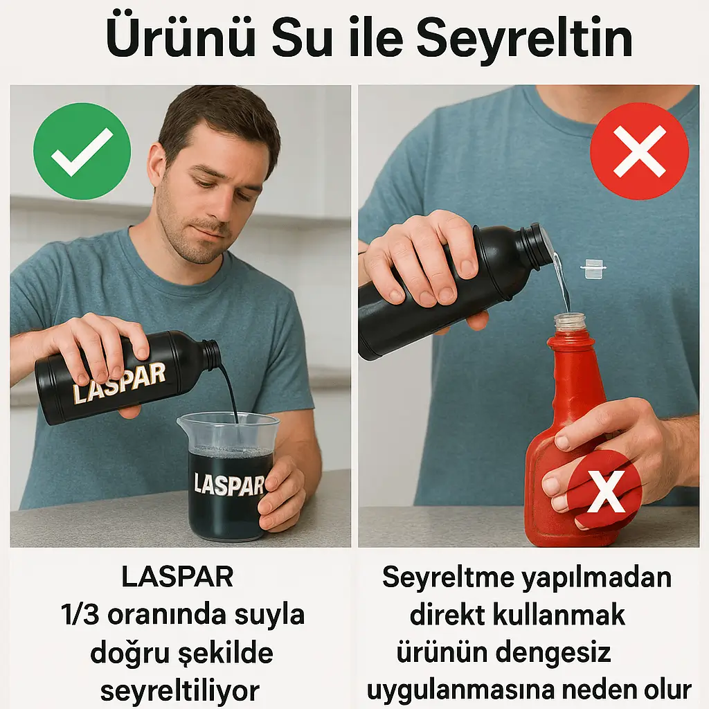 LASPAR lastik parlatıcı suyla seyreltilme oranları LASPAR lastik parlatıcının su ile seyreltilmesi