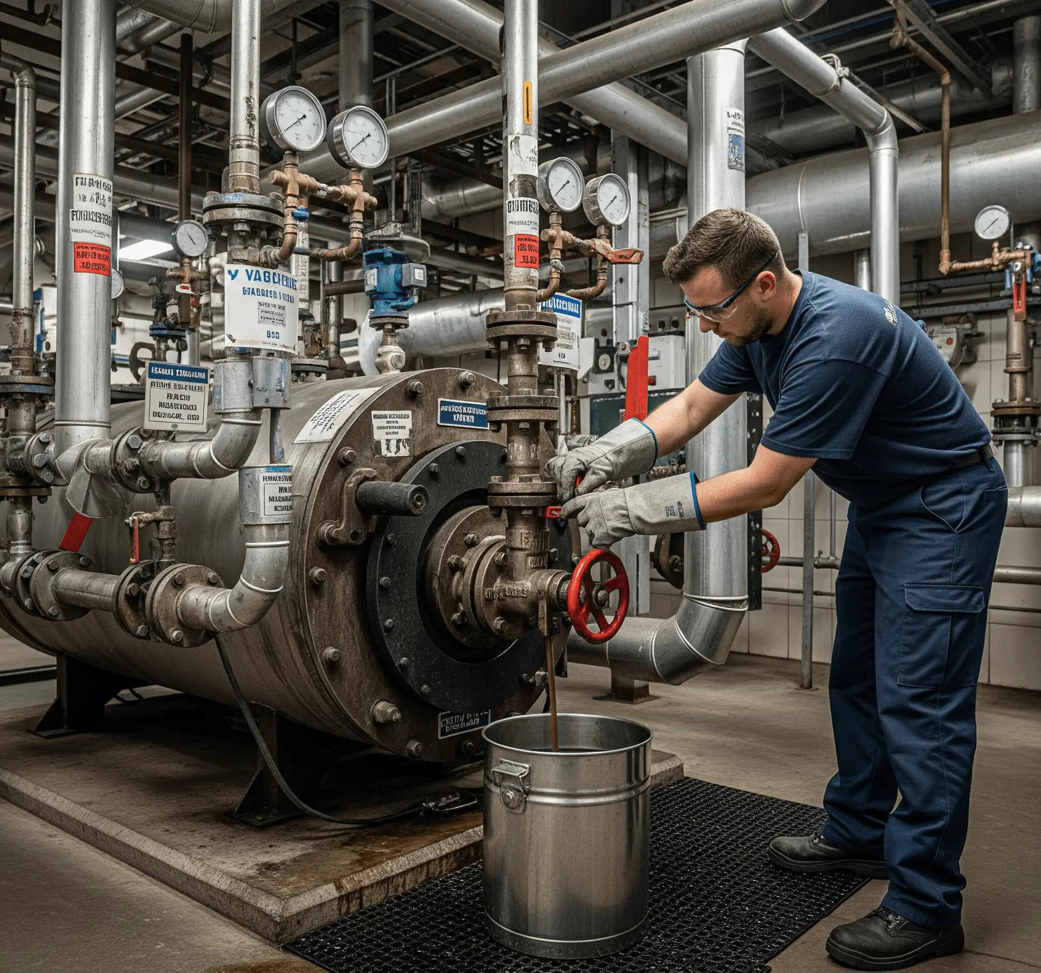 Isı transfer kazanında yağ tahliyesi Isı transfer sisteminde yağ boşaltımı