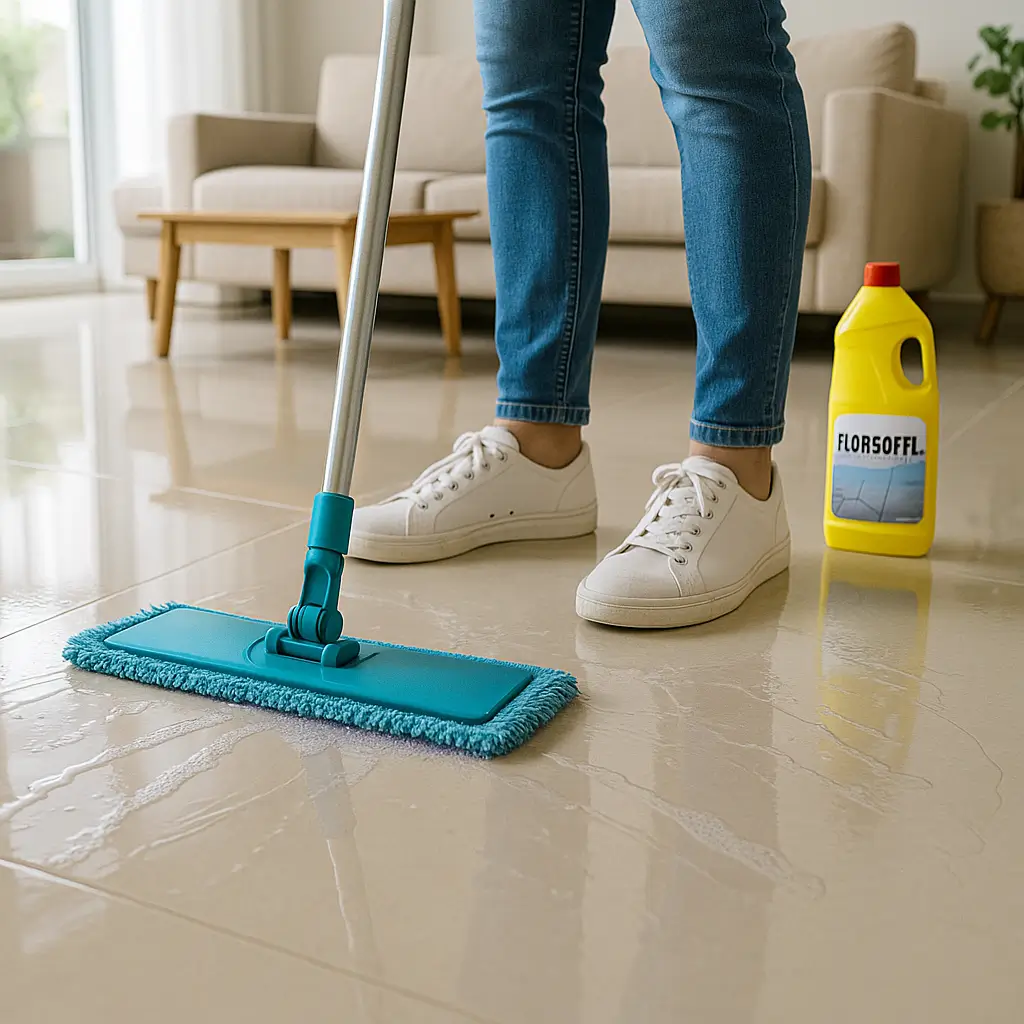 FLORSOFT-L ile yüzeylerin mop ile silinmesi adımı Mop ile yüzey temizliği uygulaması