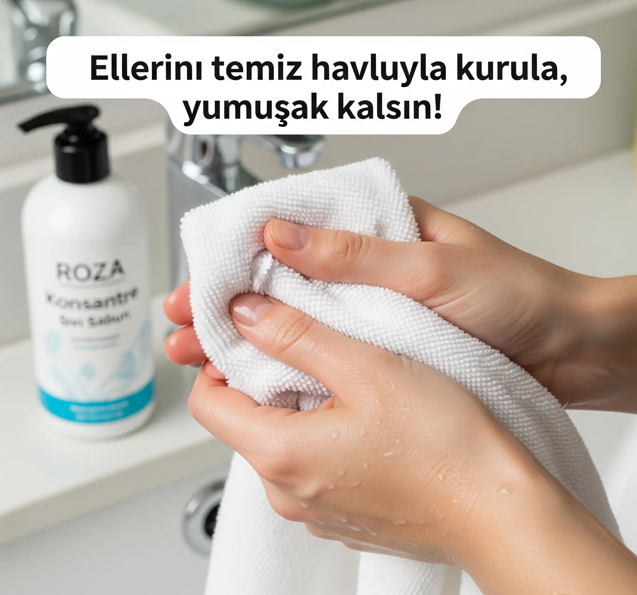 ROZA el kurulama adımı Yıkanan ellerin kağıt havlu ile kurulanması