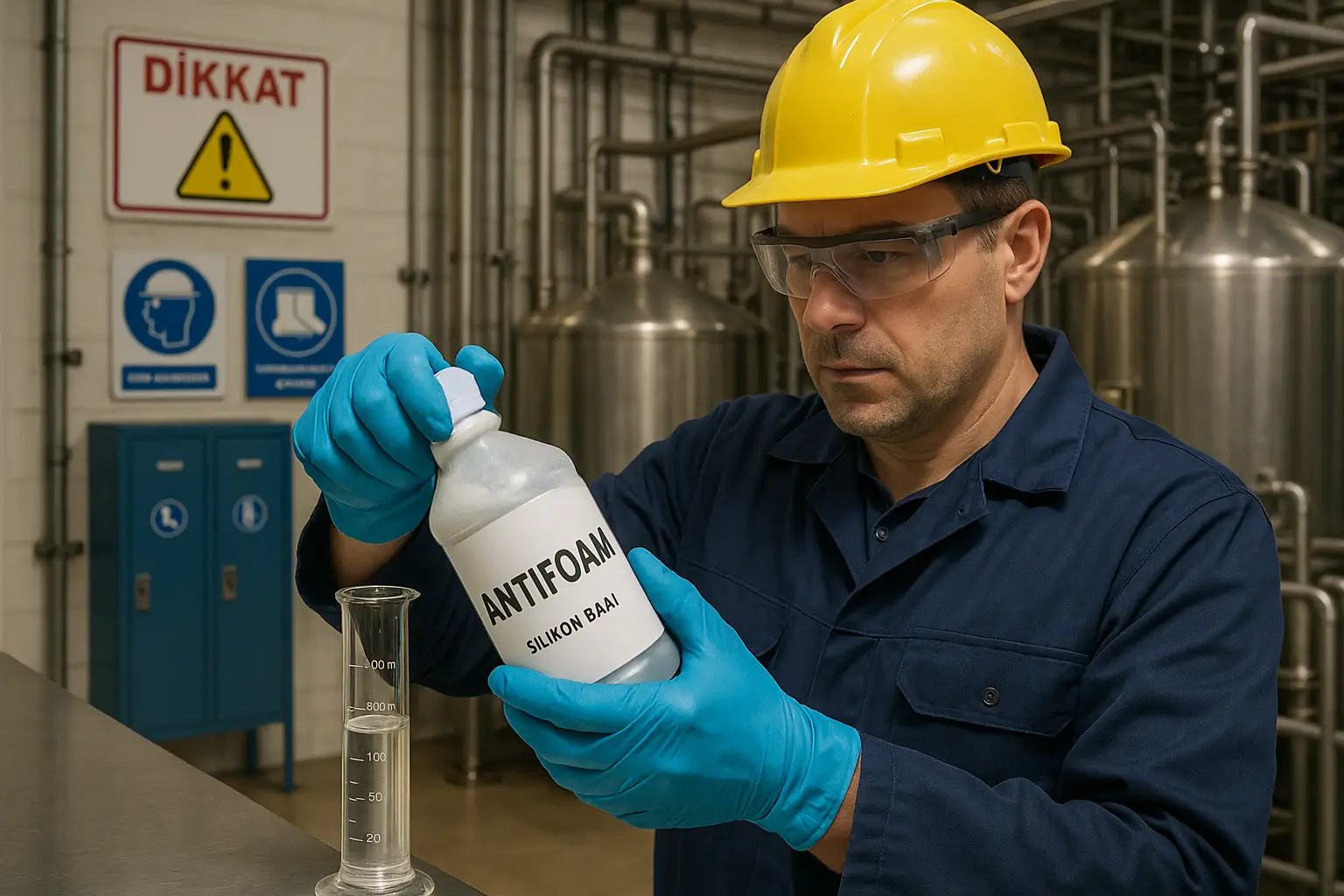 ANTIFOAM kullanmadan önce güvenlik ekipmanlarının takılması ve ürünün hazırlanması