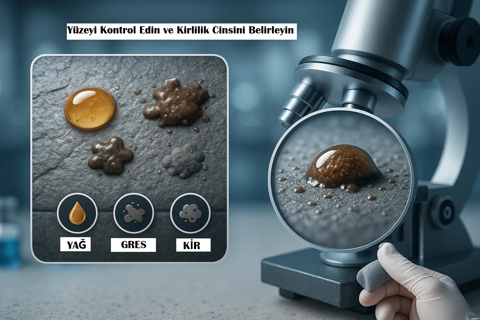Kirlilik cinsini belirleyin Yağ ve kir kalıntılarını inceleme