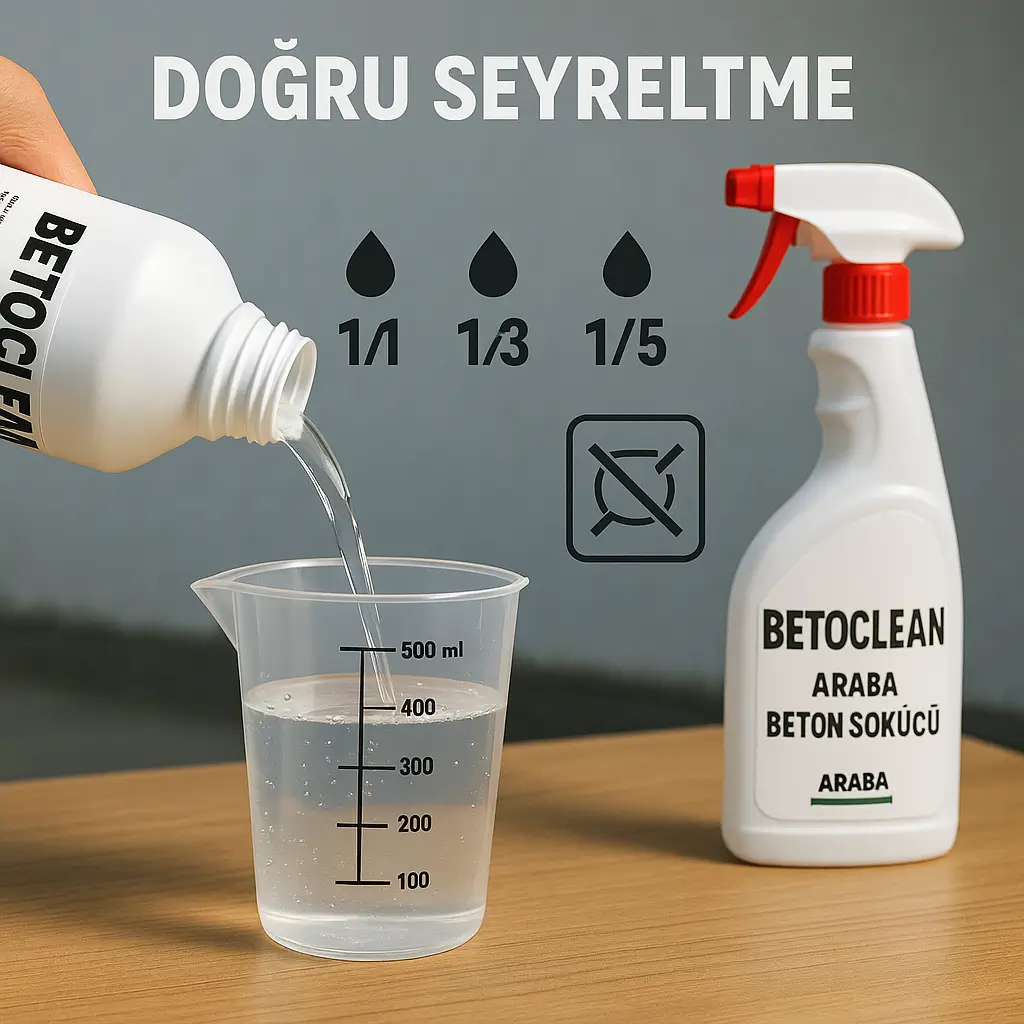 BETOCLEAN seyreltme: 1/1, 1/3 ve 1/5 oranlarında hazırlık