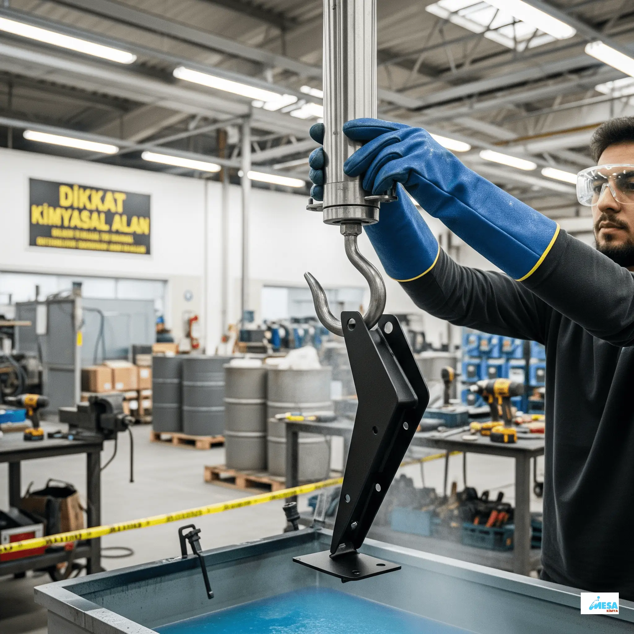 Boyalı metal parçanın askıya yerleştirilmesi