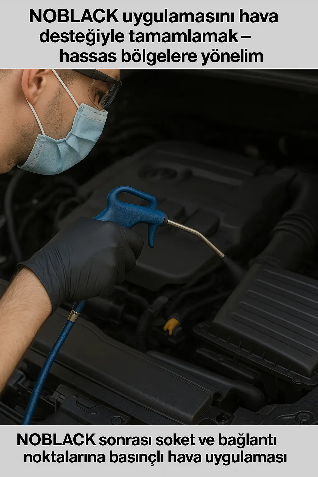 NOBLACK sonrası hava uygulaması ile destek Basınçlı hava ile motor temizliği sonrası temizlik