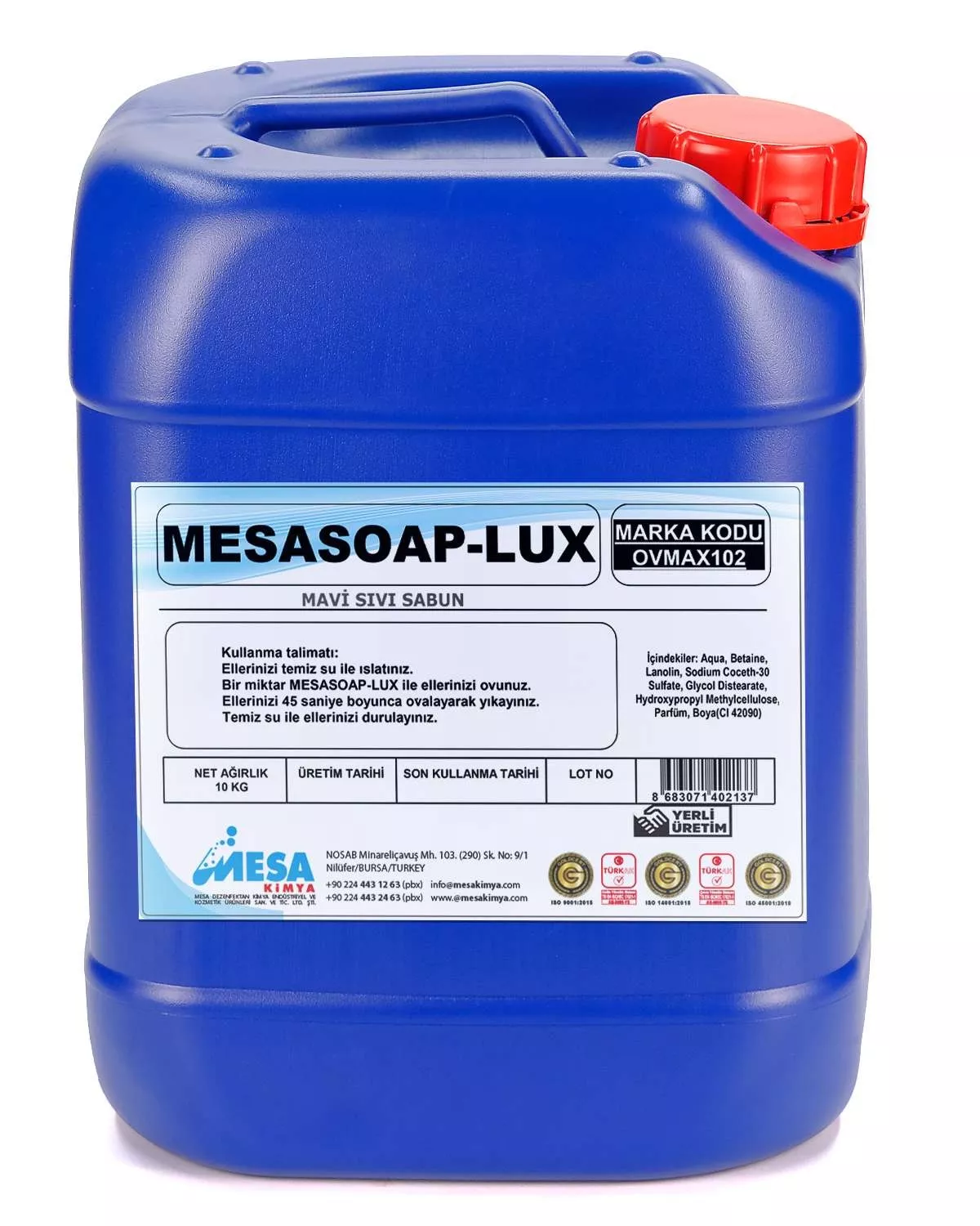 Sıvı sabun 10 lt Mesasoap-lux mavı